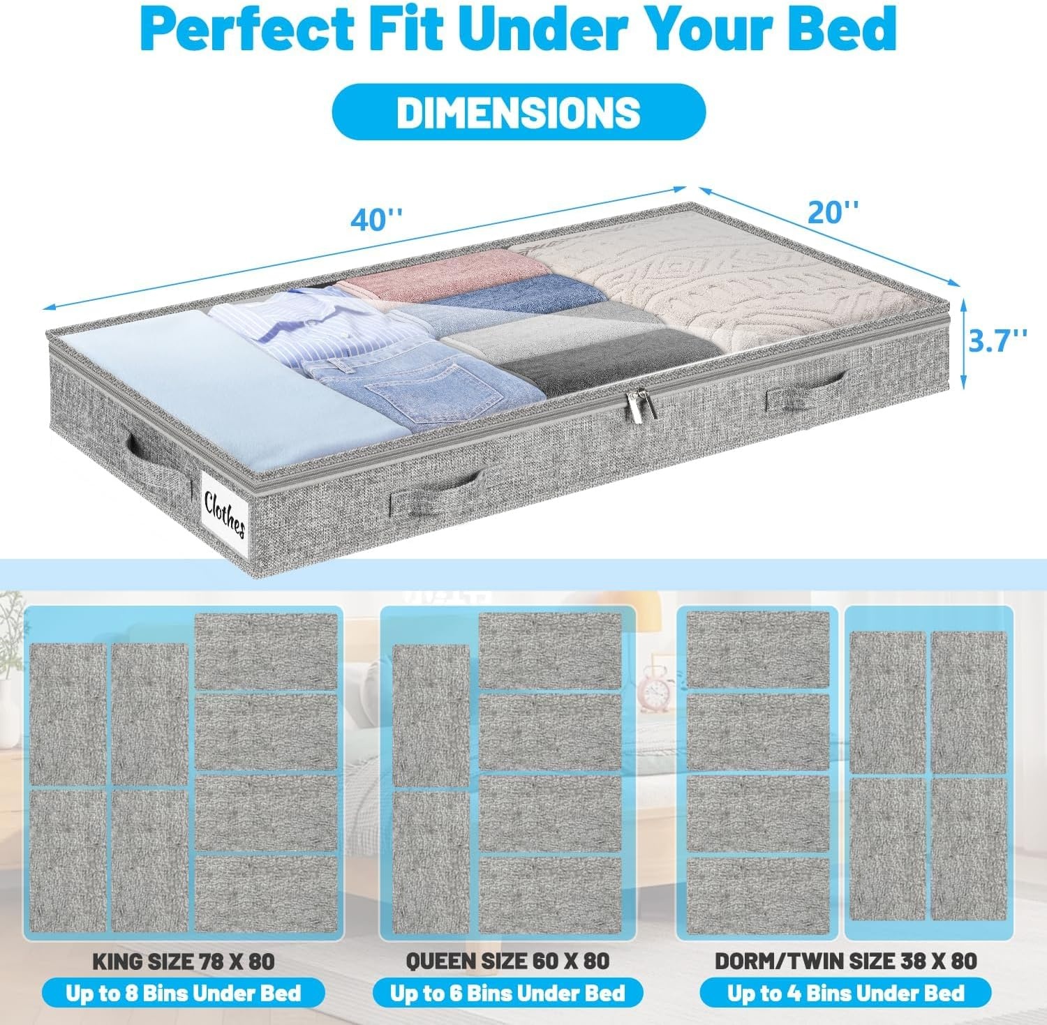 image:image5 Inch Low Profile Under Bed Storage Drawer 2 Pack Lightweight Underbed Clothes Storage Container Bins With NO STURCTURE Shallow Storage Bag for Dorm amp Home With Clear Lids amp WaterResistant FabricSoftGray4 Pack