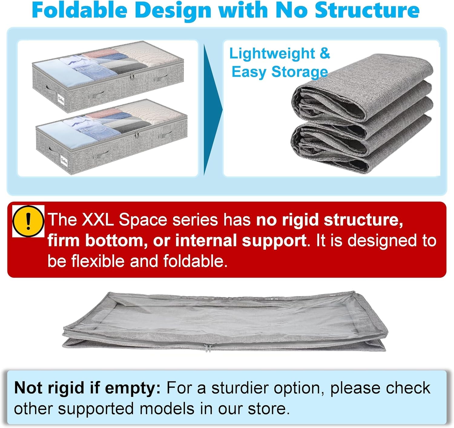 image:image5 Inch Low Profile Under Bed Storage Drawer 2 Pack Lightweight Underbed Clothes Storage Container Bins With NO STURCTURE Shallow Storage Bag for Dorm amp Home With Clear Lids amp WaterResistant FabricSoftGray2 Pack