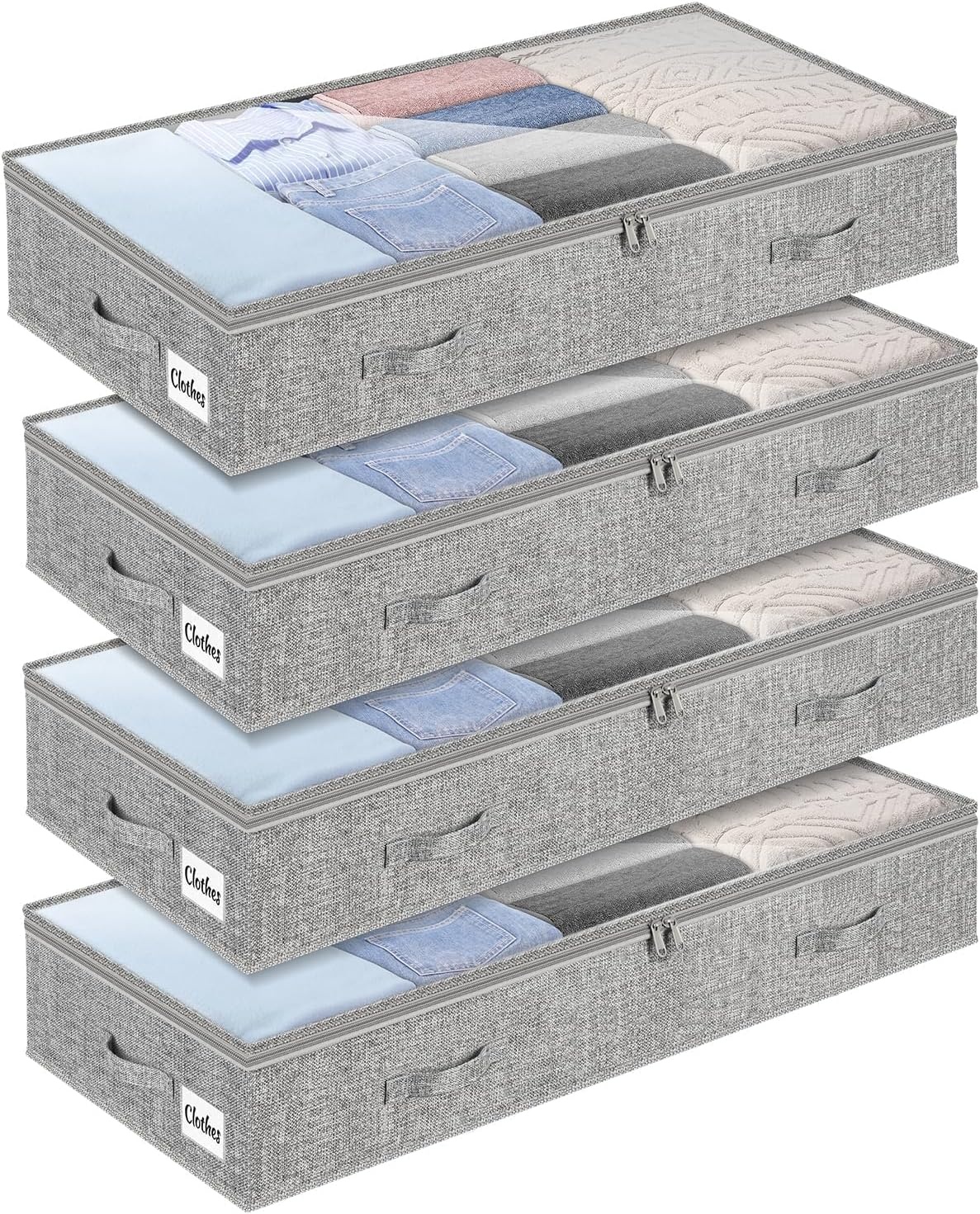 image:image5 Inch Low Profile Under Bed Storage Drawer 2 Pack Lightweight Underbed Clothes Storage Container Bins With NO STURCTURE Shallow Storage Bag for Dorm amp Home With Clear Lids amp WaterResistant FabricSoftGray4 Pack