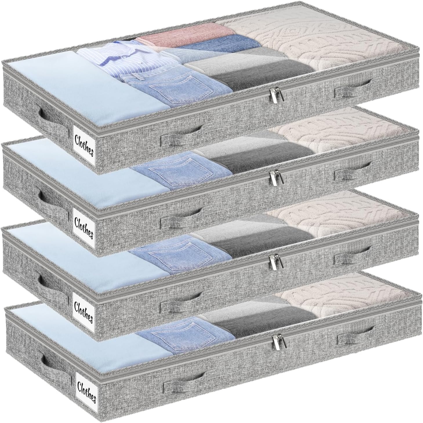 image:image5 Inch Low Profile Under Bed Storage Drawer 2 Pack Lightweight Underbed Clothes Storage Container Bins With NO STURCTURE Shallow Storage Bag for Dorm amp Home With Clear Lids amp WaterResistant FabricSoftGray4 Pack
