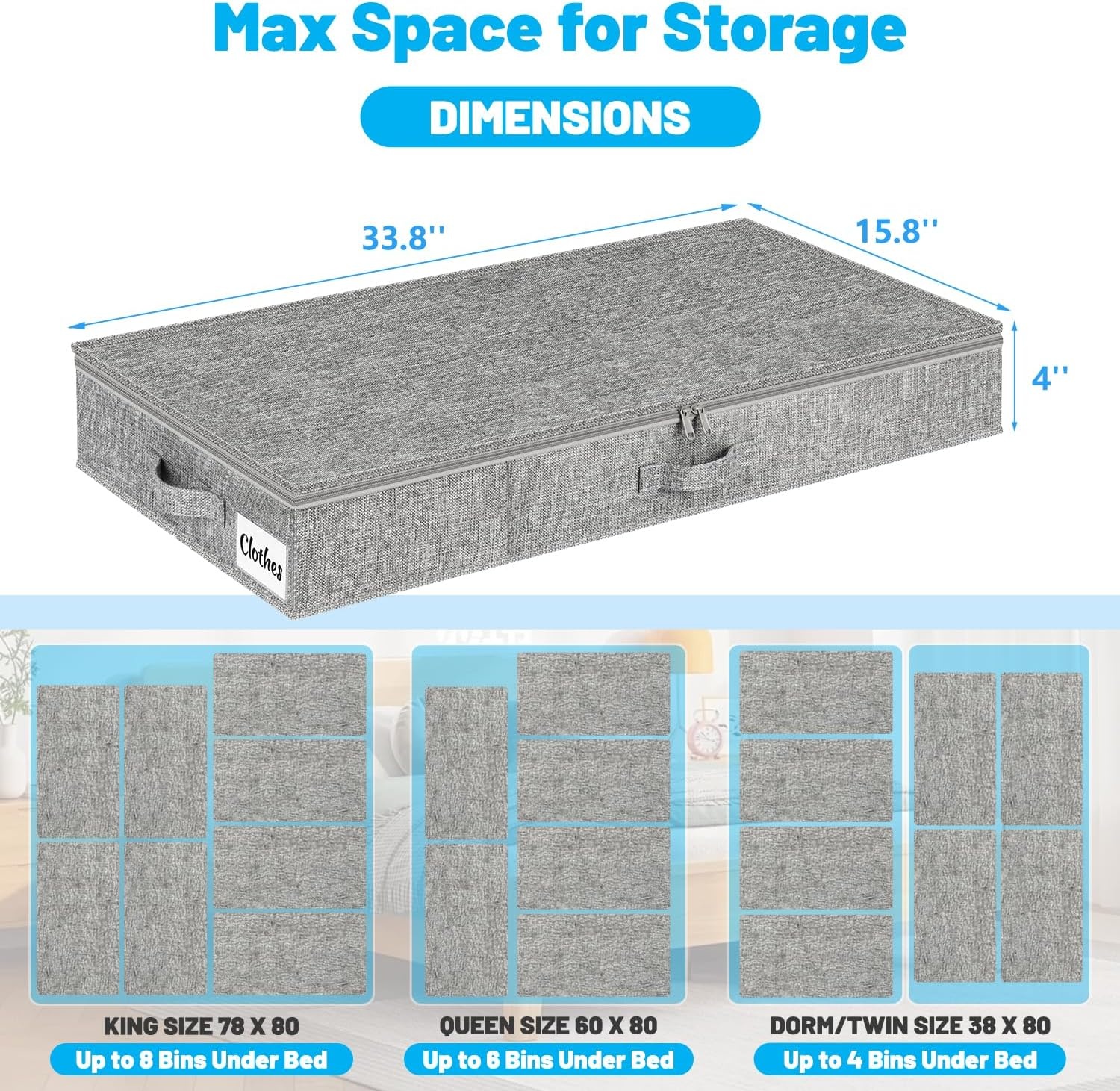 image:image5 Inch Low Profile Under Bed Storage Drawer 2 Pack Lightweight Underbed Clothes Storage Container Bins With NO STURCTURE Shallow Storage Bag for Dorm amp Home With Clear Lids amp WaterResistant FabricRigidGray2 Pack
