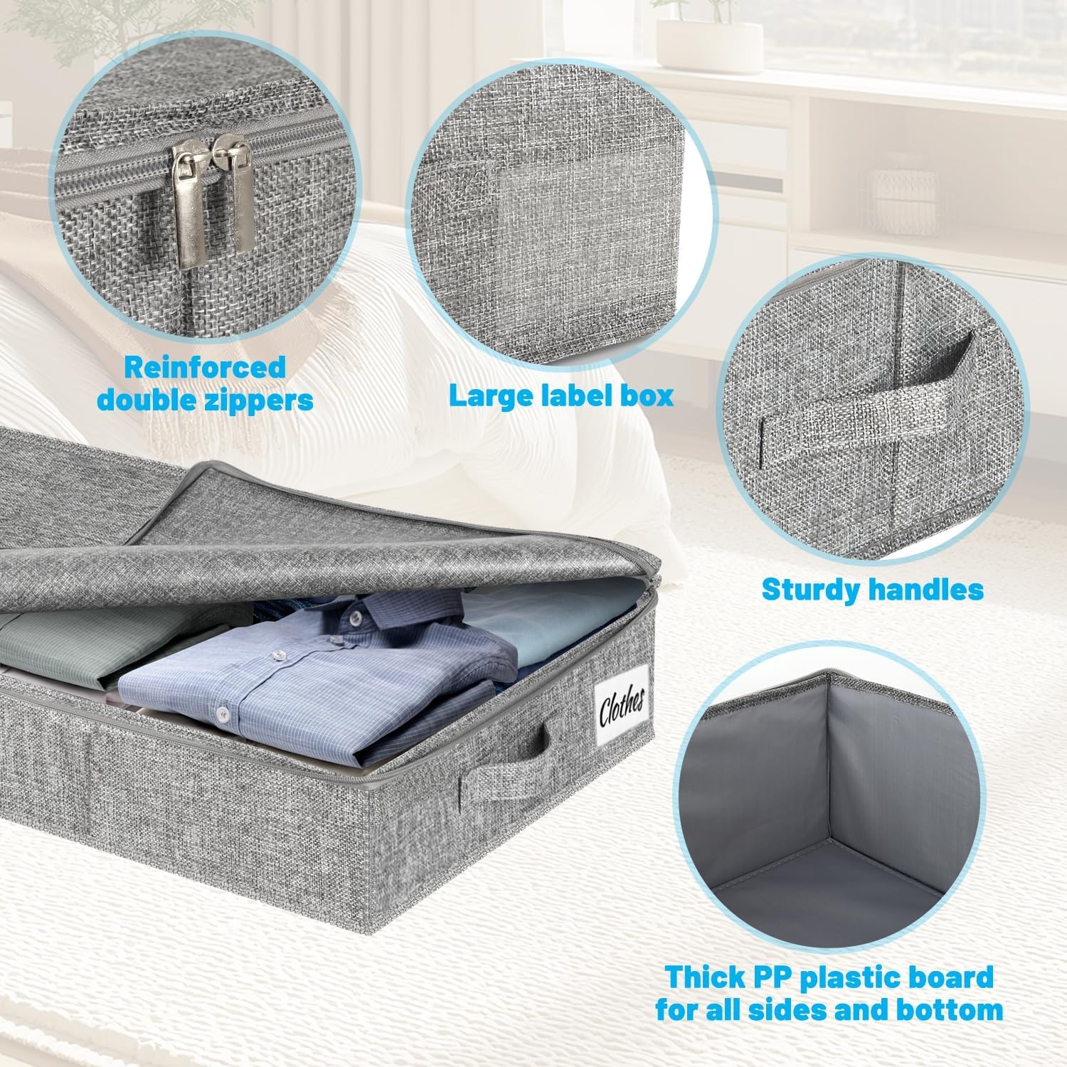 image:image5 Inch Low Profile Under Bed Storage Drawer 2 Pack Lightweight Underbed Clothes Storage Container Bins With NO STURCTURE Shallow Storage Bag for Dorm amp Home With Clear Lids amp WaterResistant FabricRigidGray2 Pack