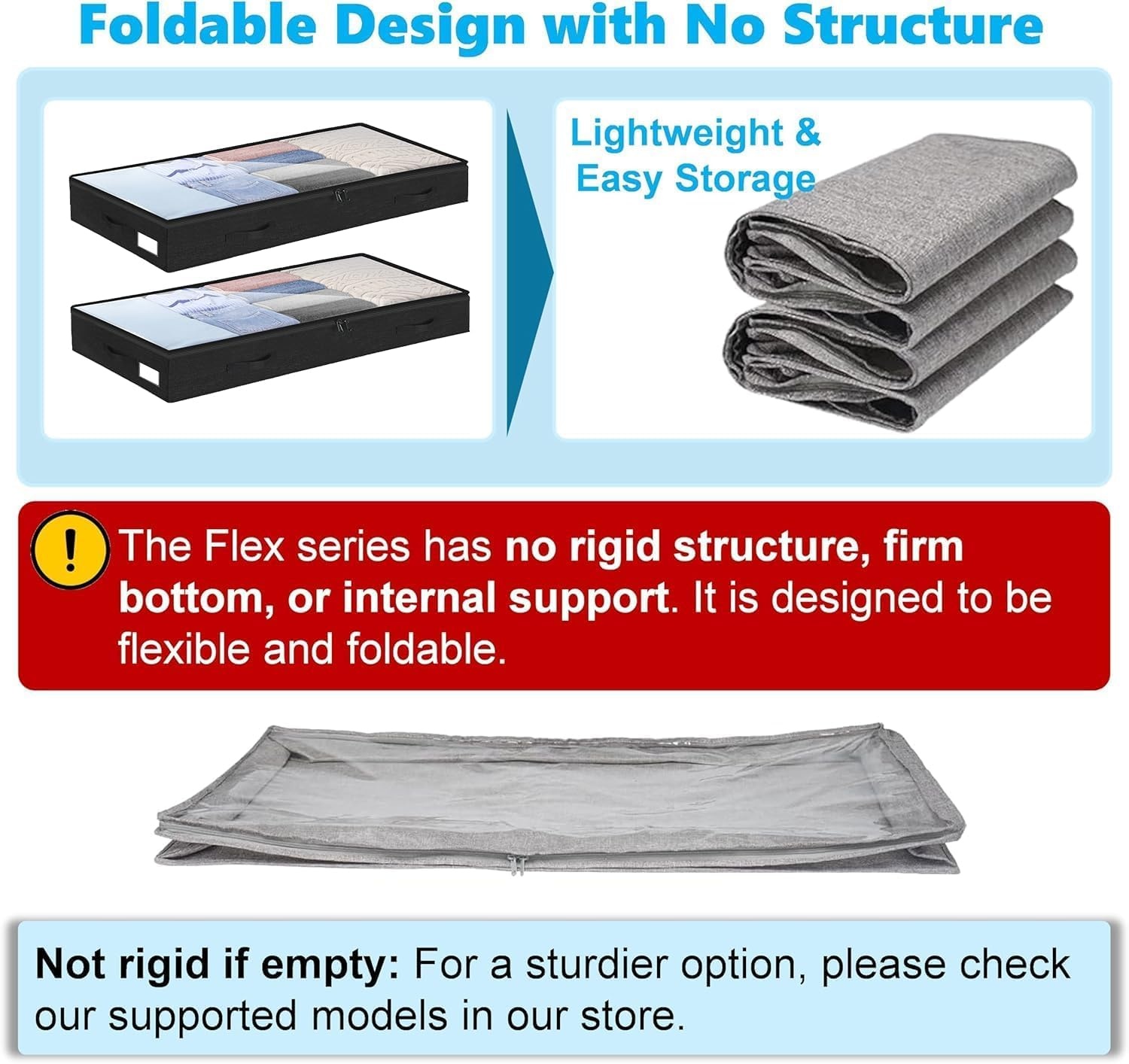 image:image5 Inch Low Profile Under Bed Storage Drawer 2 Pack Lightweight Underbed Clothes Storage Container Bins With NO STURCTURE Shallow Storage Bag for Dorm amp Home With Clear Lids amp WaterResistant FabricSoftBlack4 Pack