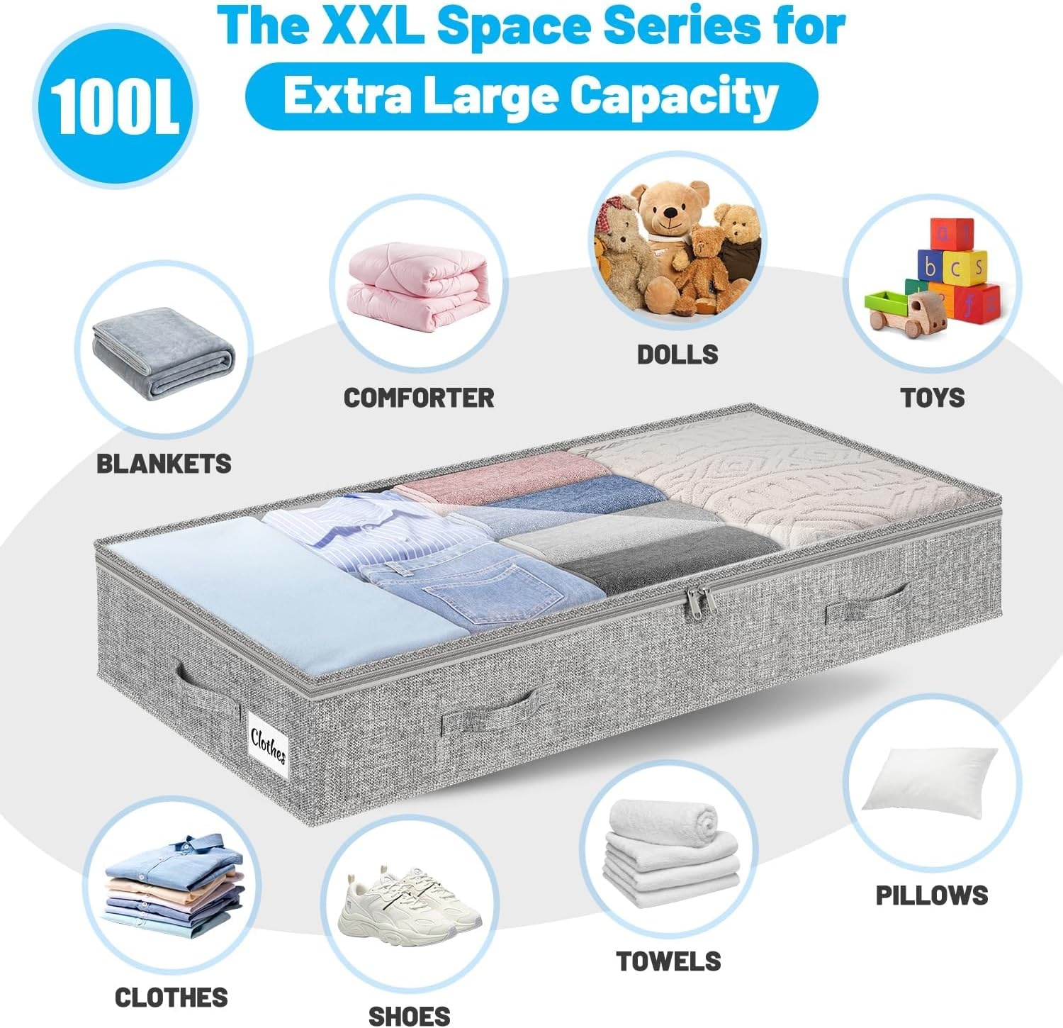 image:image5 Inch Low Profile Under Bed Storage Drawer 2 Pack Lightweight Underbed Clothes Storage Container Bins With NO STURCTURE Shallow Storage Bag for Dorm amp Home With Clear Lids amp WaterResistant FabricSoftGray2 Pack