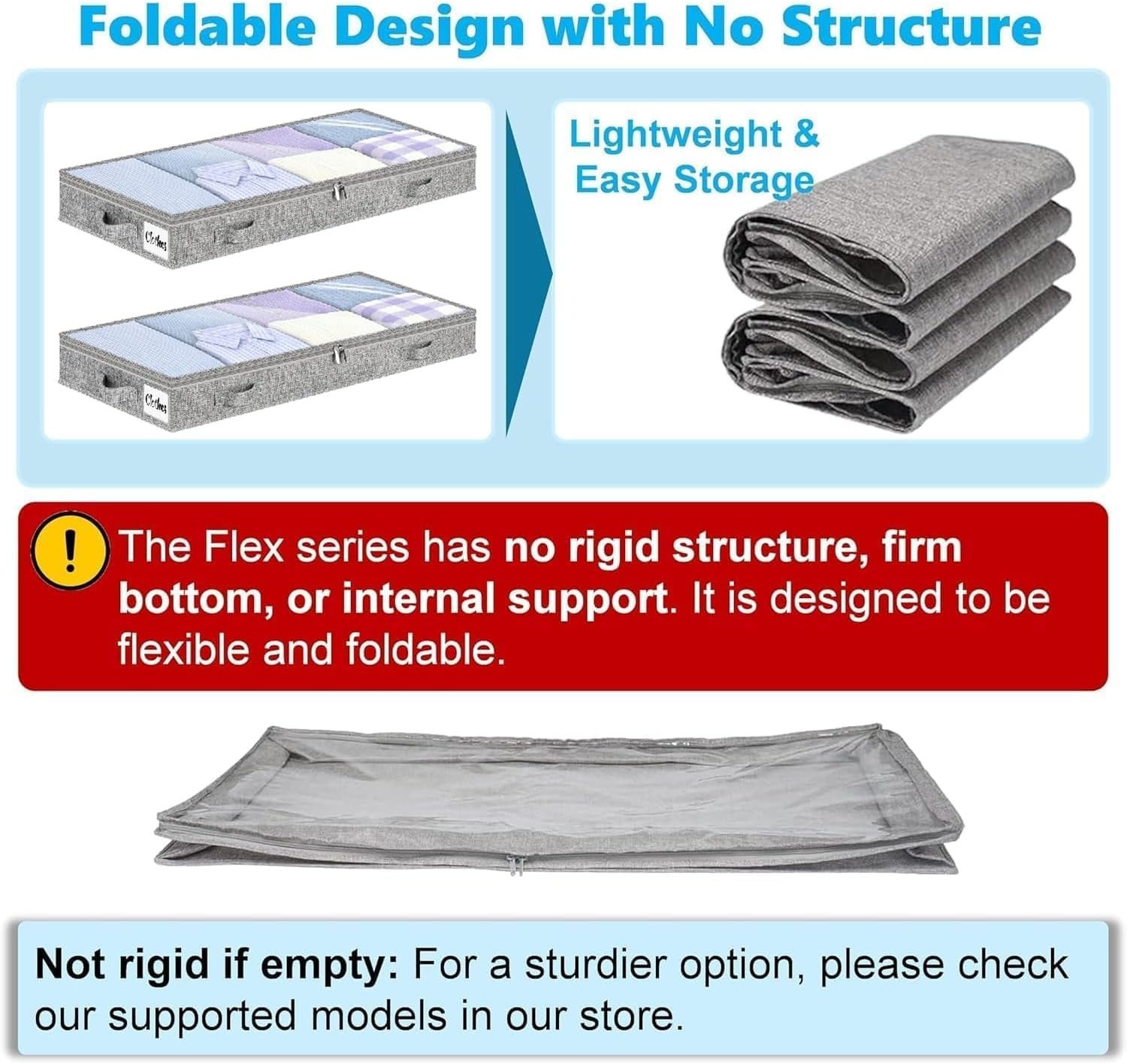 image:image5 Inch Low Profile Under Bed Storage Drawer 2 Pack Lightweight Underbed Clothes Storage Container Bins With NO STURCTURE Shallow Storage Bag for Dorm amp Home With Clear Lids amp WaterResistant FabricSoftGray2 Pack