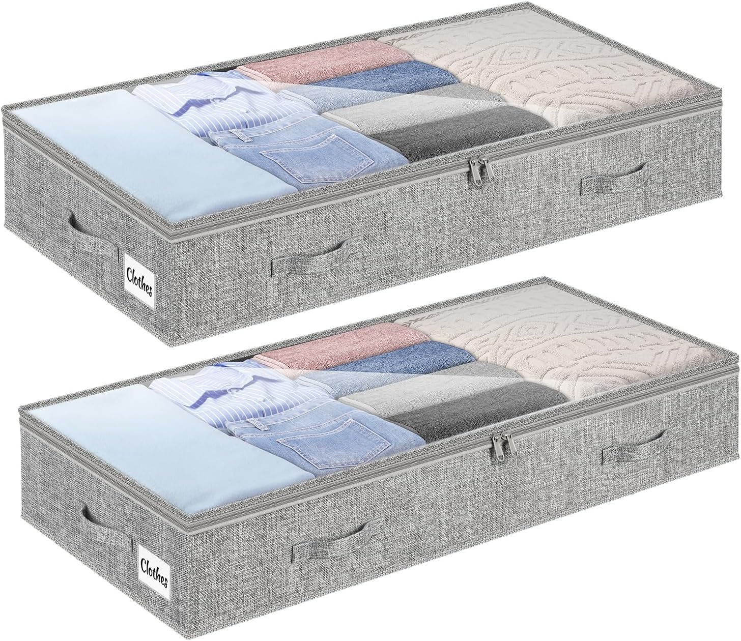 image:image5 Inch Low Profile Under Bed Storage Drawer 2 Pack Lightweight Underbed Clothes Storage Container Bins With NO STURCTURE Shallow Storage Bag for Dorm amp Home With Clear Lids amp WaterResistant FabricSoftGray2 Pack