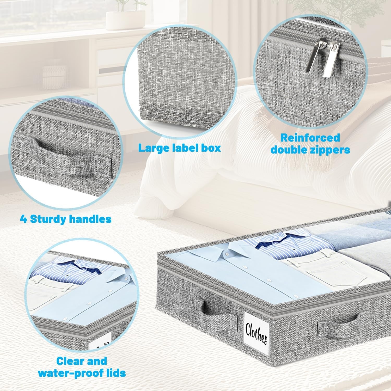 image:image5 Inch Low Profile Under Bed Storage Drawer 2 Pack Lightweight Underbed Clothes Storage Container Bins With NO STURCTURE Shallow Storage Bag for Dorm amp Home With Clear Lids amp WaterResistant FabricSoftGray4 Pack