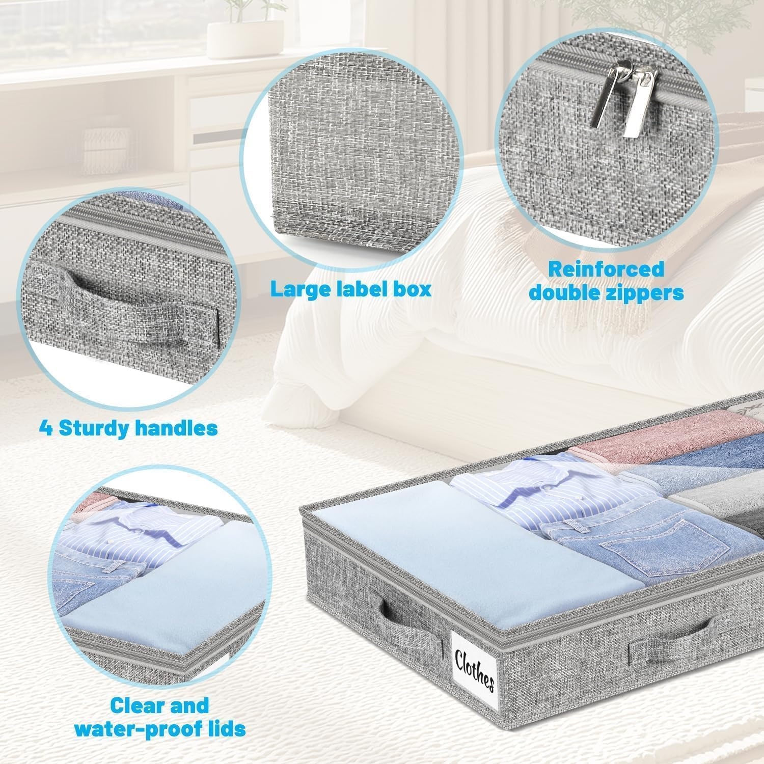 image:image5 Inch Low Profile Under Bed Storage Drawer 2 Pack Lightweight Underbed Clothes Storage Container Bins With NO STURCTURE Shallow Storage Bag for Dorm amp Home With Clear Lids amp WaterResistant FabricSoftGray2 Pack