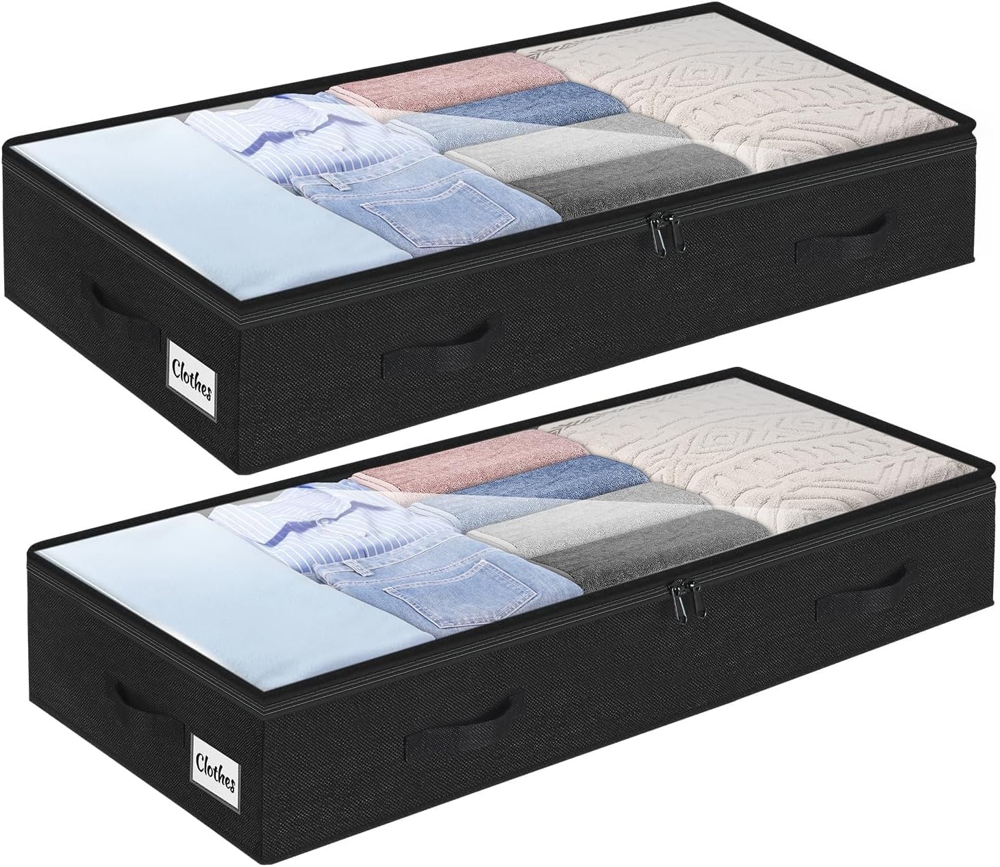image:image5 Inch Low Profile Under Bed Storage Drawer 2 Pack Lightweight Underbed Clothes Storage Container Bins With NO STURCTURE Shallow Storage Bag for Dorm amp Home With Clear Lids amp WaterResistant FabricSoftBlack2 Pack