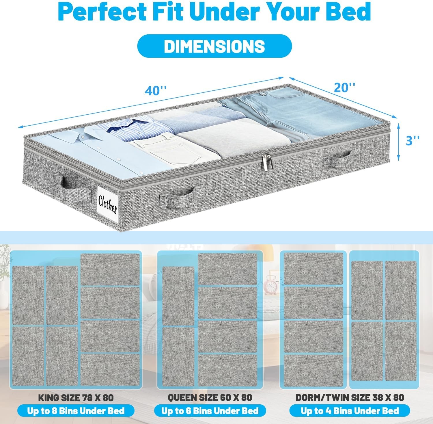 image:image5 Inch Low Profile Under Bed Storage Drawer 2 Pack Lightweight Underbed Clothes Storage Container Bins With NO STURCTURE Shallow Storage Bag for Dorm amp Home With Clear Lids amp WaterResistant FabricSoftGray4 Pack