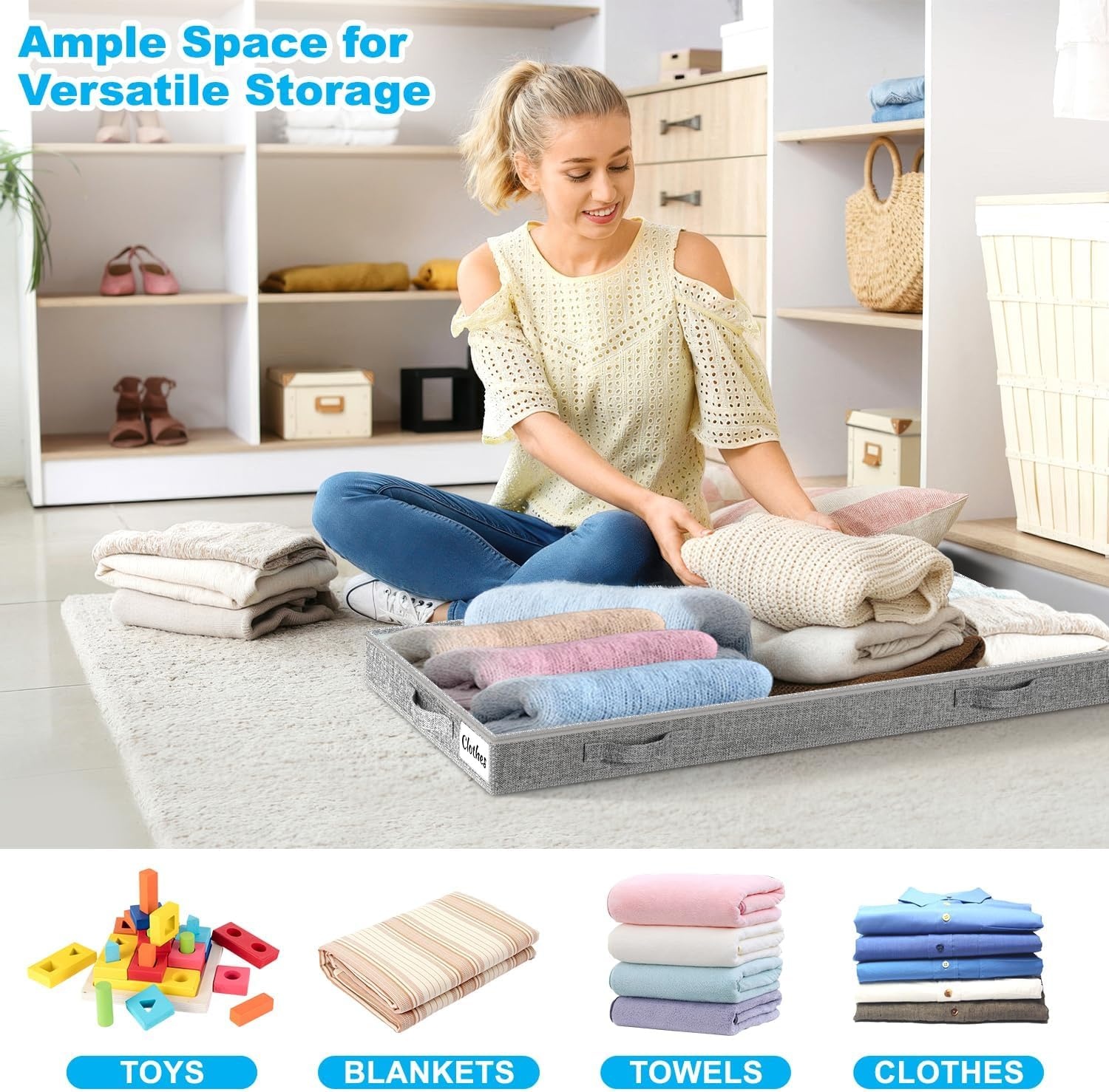 image:image5 Inch Low Profile Under Bed Storage Drawer 2 Pack Lightweight Underbed Clothes Storage Container Bins With NO STURCTURE Shallow Storage Bag for Dorm amp Home With Clear Lids amp WaterResistant FabricSoftGray2 Pack