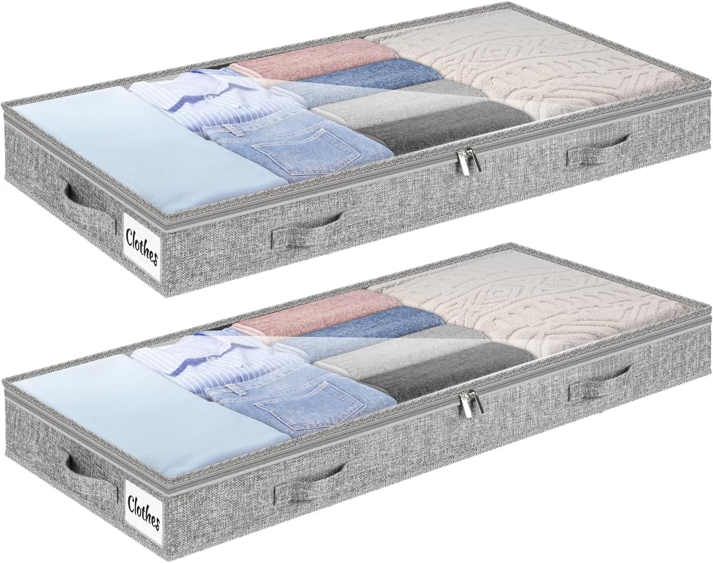 image:image5 Inch Low Profile Under Bed Storage Drawer 2 Pack Lightweight Underbed Clothes Storage Container Bins With NO STURCTURE Shallow Storage Bag for Dorm amp Home With Clear Lids amp WaterResistant FabricSoftGray2 Pack