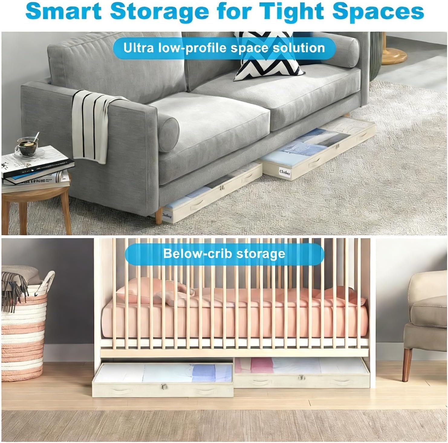 image:image5 Inch Low Profile Under Bed Storage Drawer 2 Pack Lightweight Underbed Clothes Storage Container Bins With NO STURCTURE Shallow Storage Bag for Dorm amp Home With Clear Lids amp WaterResistant FabricSoftWhite2 Pack