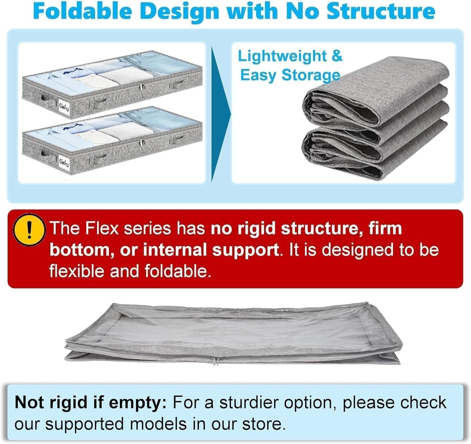 image:image5 Inch Low Profile Under Bed Storage Drawer 2 Pack Lightweight Underbed Clothes Storage Container Bins With NO STURCTURE Shallow Storage Bag for Dorm amp Home With Clear Lids amp WaterResistant FabricSoftGray4 Pack