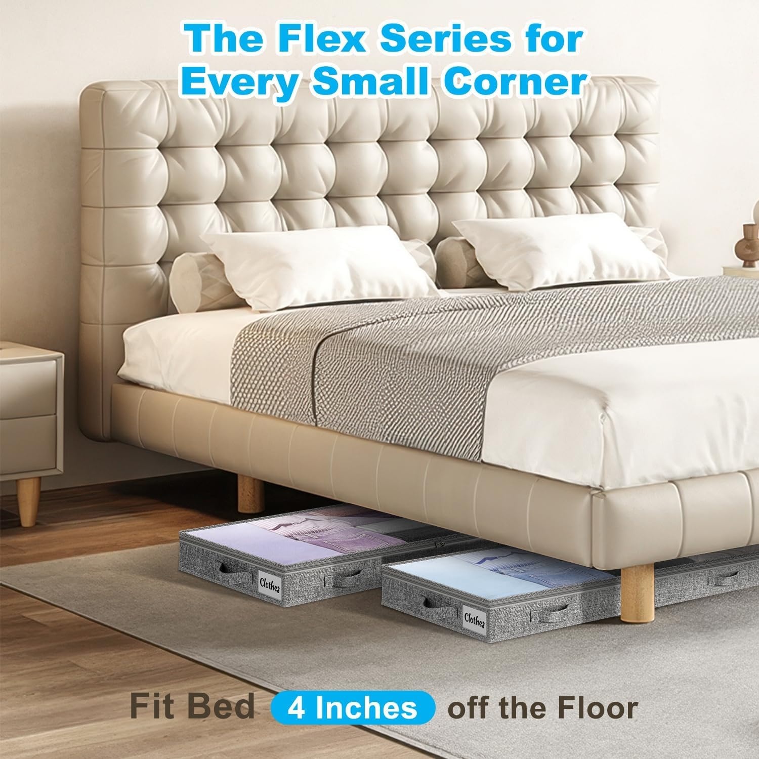 image:image5 Inch Low Profile Under Bed Storage Drawer 2 Pack Lightweight Underbed Clothes Storage Container Bins With NO STURCTURE Shallow Storage Bag for Dorm amp Home With Clear Lids amp WaterResistant FabricSoftGray4 Pack