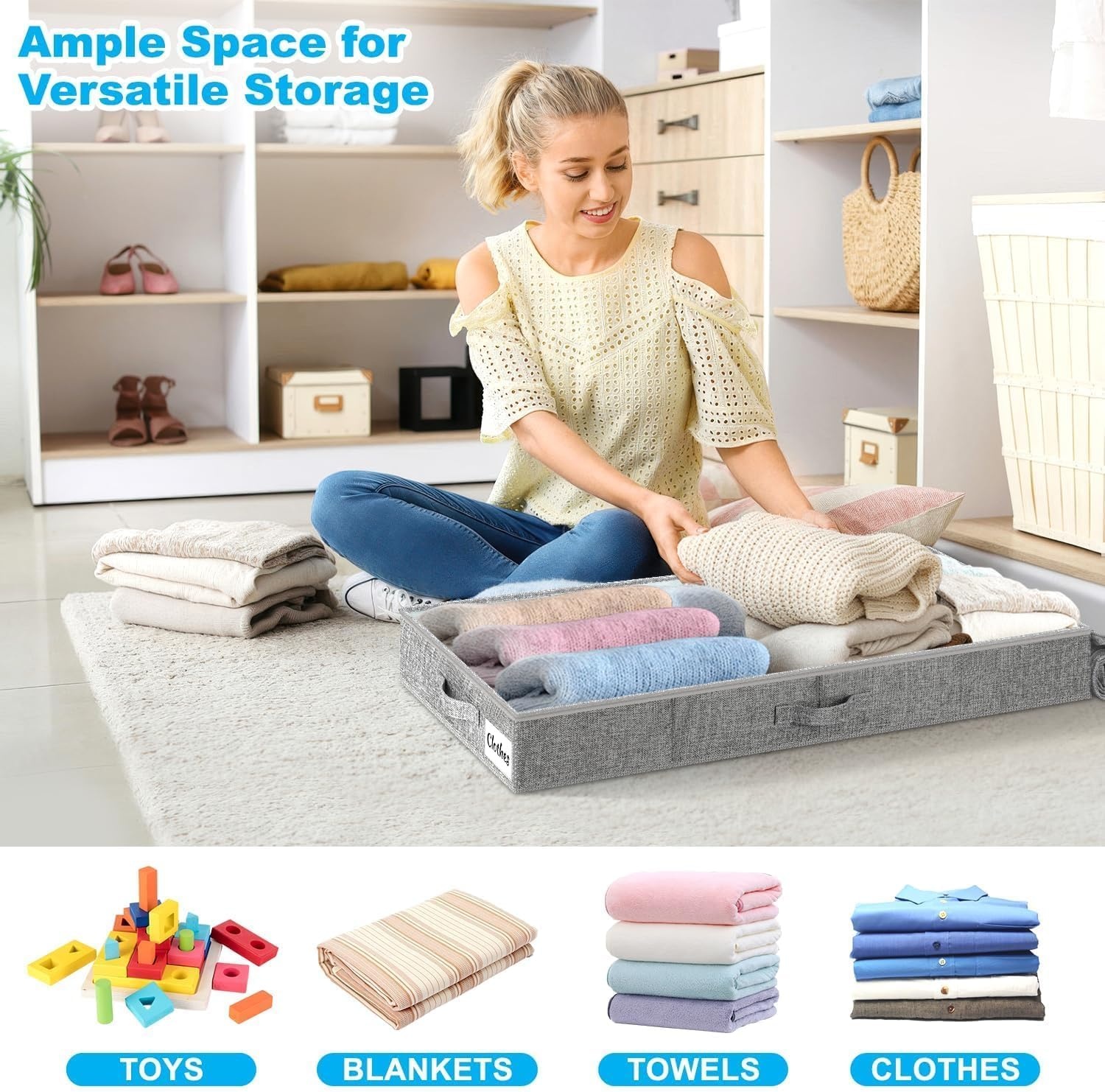 image:image5 Inch Low Profile Under Bed Storage Drawer 2 Pack Lightweight Underbed Clothes Storage Container Bins With NO STURCTURE Shallow Storage Bag for Dorm amp Home With Clear Lids amp WaterResistant FabricRigidGray2 Pack