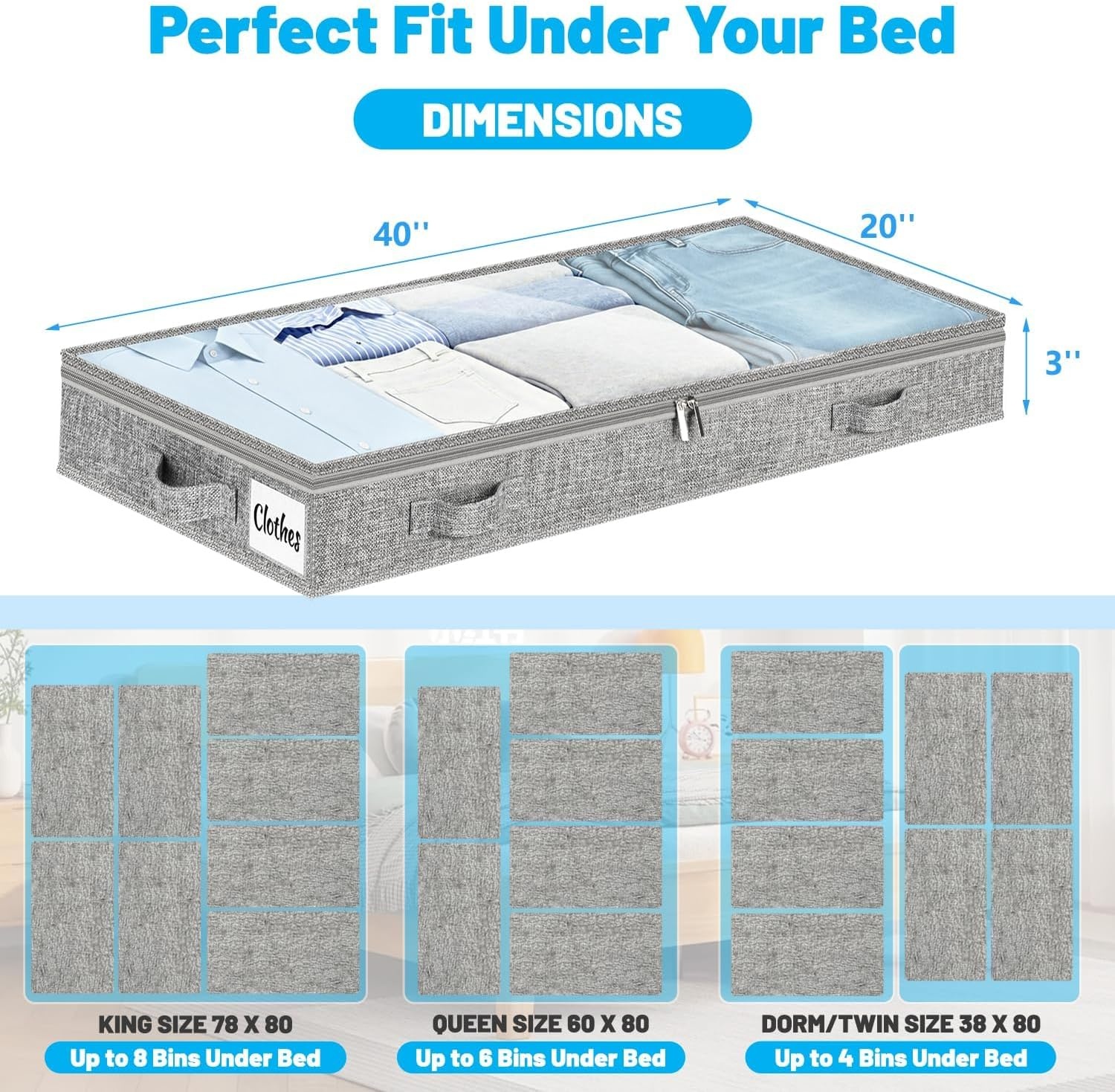 image:image5 Inch Low Profile Under Bed Storage Drawer 2 Pack Lightweight Underbed Clothes Storage Container Bins With NO STURCTURE Shallow Storage Bag for Dorm amp Home With Clear Lids amp WaterResistant FabricSoftGray2 Pack