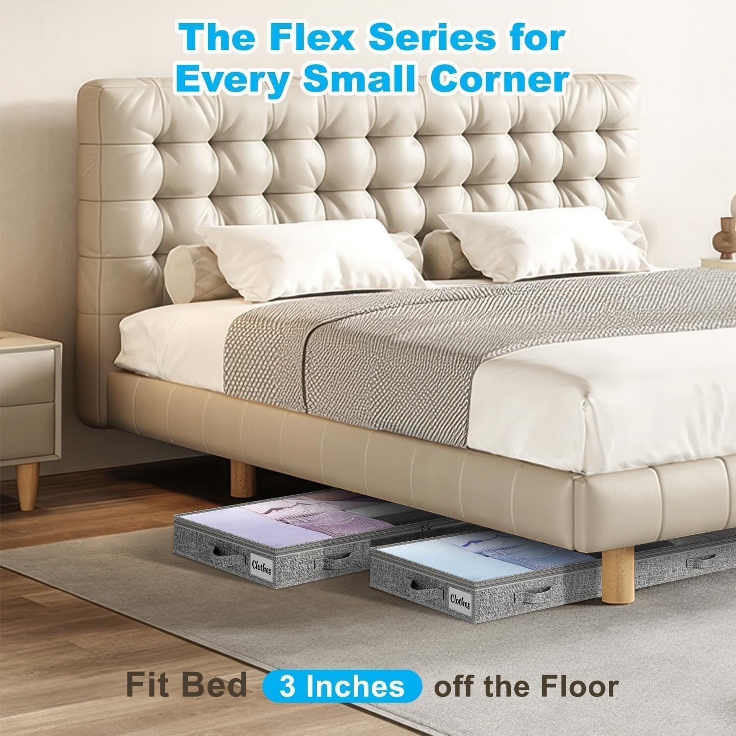 image:image5 Inch Low Profile Under Bed Storage Drawer 2 Pack Lightweight Underbed Clothes Storage Container Bins With NO STURCTURE Shallow Storage Bag for Dorm amp Home With Clear Lids amp WaterResistant FabricSoftGray2 Pack