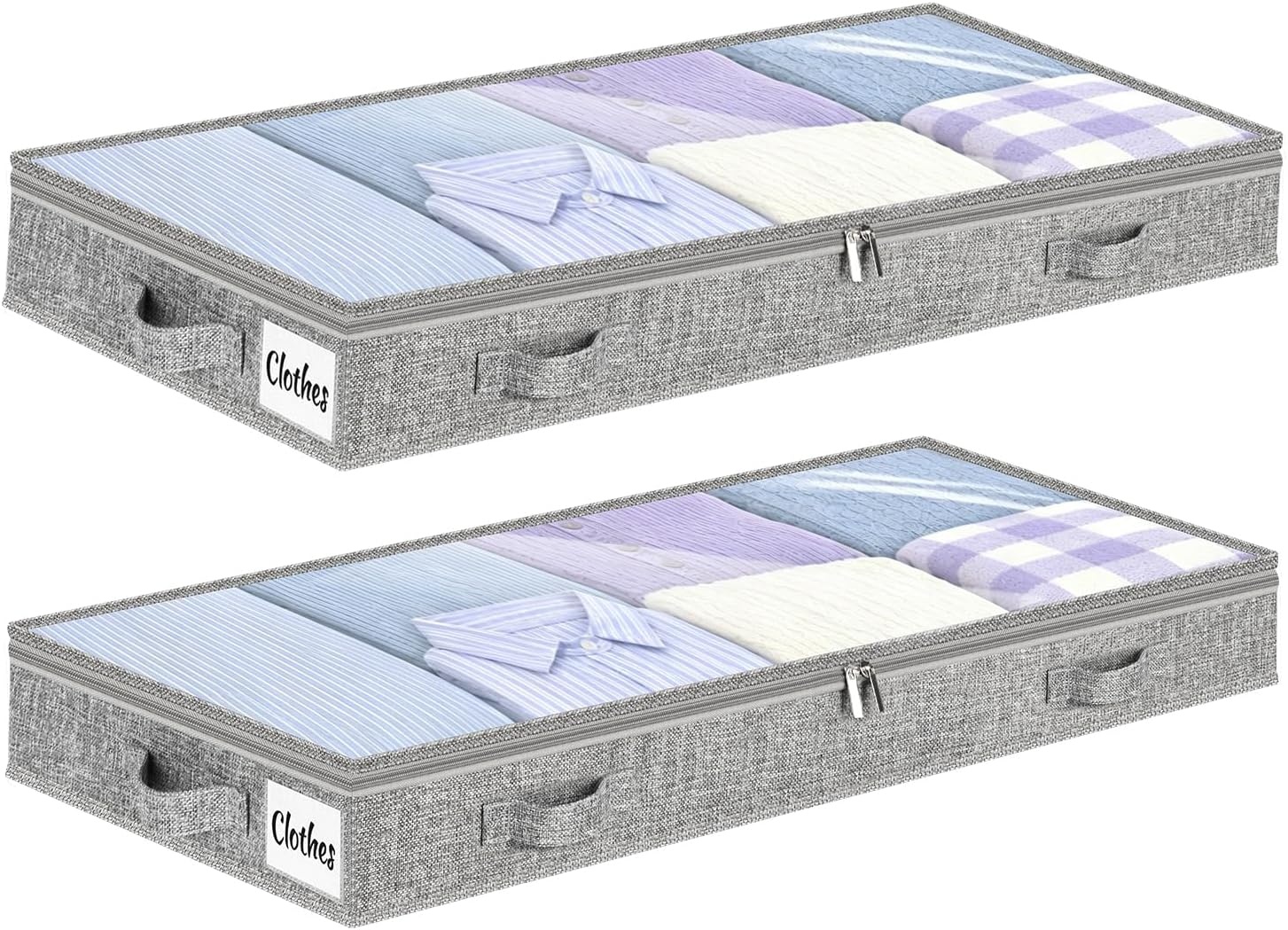 image:image5 Inch Low Profile Under Bed Storage Drawer 2 Pack Lightweight Underbed Clothes Storage Container Bins With NO STURCTURE Shallow Storage Bag for Dorm amp Home With Clear Lids amp WaterResistant FabricSoftGray2 Pack