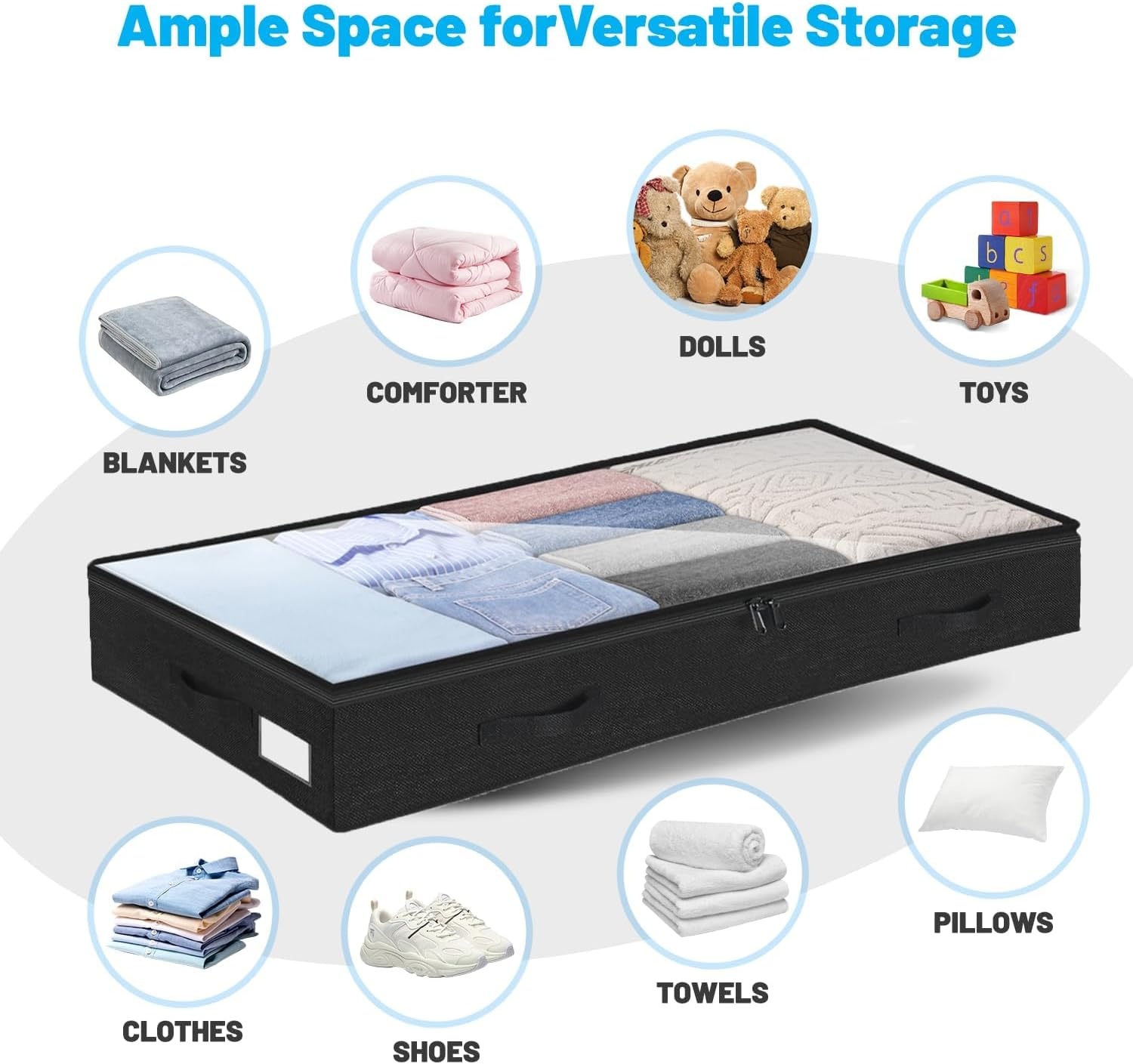 image:image5 Inch Low Profile Under Bed Storage Drawer 2 Pack Lightweight Underbed Clothes Storage Container Bins With NO STURCTURE Shallow Storage Bag for Dorm amp Home With Clear Lids amp WaterResistant FabricSoftBlack2 Pack