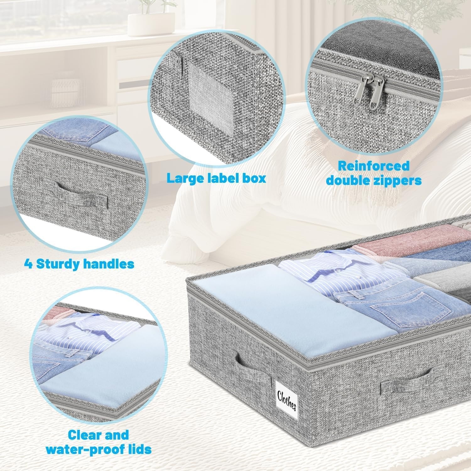 image:image5 Inch Low Profile Under Bed Storage Drawer 2 Pack Lightweight Underbed Clothes Storage Container Bins With NO STURCTURE Shallow Storage Bag for Dorm amp Home With Clear Lids amp WaterResistant FabricSoftGray2 Pack