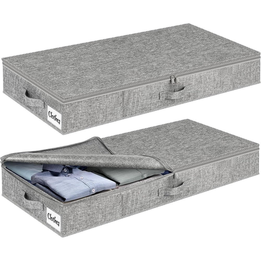 image:image5 Inch Low Profile Under Bed Storage Drawer 2 Pack Lightweight Underbed Clothes Storage Container Bins With NO STURCTURE Shallow Storage Bag for Dorm amp Home With Clear Lids amp WaterResistant FabricRigidGray2 Pack