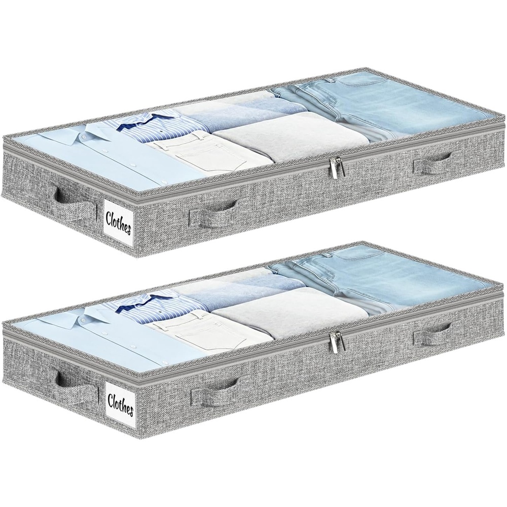 image:image5 Inch Low Profile Under Bed Storage Drawer 2 Pack Lightweight Underbed Clothes Storage Container Bins With NO STURCTURE Shallow Storage Bag for Dorm amp Home With Clear Lids amp WaterResistant FabricSoftGray2 Pack