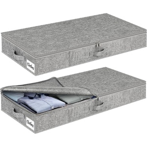 5 Inch Low Profile Under Bed Storage Drawer 2 Pack, Lightweight Underbed Clothes Storage Container Bins With NO STURCTURE, Shallow Storage Bag for Dorm & Home, With Clear Lids & Water-Resistant Fabric(Rigid-Gray-2 Pack)