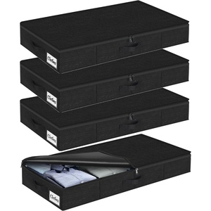 5 Inch Low Profile Under Bed Storage Drawer 2 Pack, Lightweight Underbed Clothes Storage Container Bins With NO STURCTURE, Shallow Storage Bag for Dorm & Home, With Clear Lids & Water-Resistant Fabric(Rigid-Black-4 Pack)