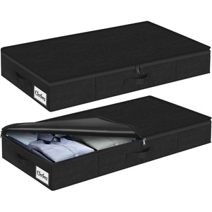 5 Inch Low Profile Under Bed Storage Drawer 2 Pack, Lightweight Underbed Clothes Storage Container Bins With NO STURCTURE, Shallow Storage Bag for Dorm & Home, With Clear Lids & Water-Resistant Fabric(Rigid-Black-2 Pack)