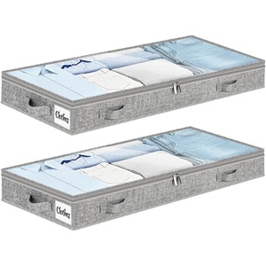 5 Inch Low Profile Under Bed Storage Drawer 2 Pack, Lightweight Underbed Clothes Storage Container Bins With NO STURCTURE, Shallow Storage Bag for Dorm & Home, With Clear Lids & Water-Resistant Fabric(Soft-Gray-2 Pack)