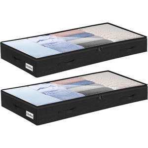 5 Inch Low Profile Under Bed Storage Drawer 2 Pack, Lightweight Underbed Clothes Storage Container Bins With NO STURCTURE, Shallow Storage Bag for Dorm & Home, With Clear Lids & Water-Resistant Fabric(Soft-Black-2 Pack)