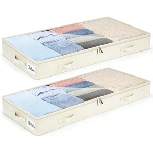 5 Inch Low Profile Under Bed Storage Drawer 2 Pack, Lightweight Underbed Clothes Storage Container Bins With NO STURCTURE, Shallow Storage Bag for Dorm & Home, With Clear Lids & Water-Resistant Fabric(Soft-White-2 Pack)